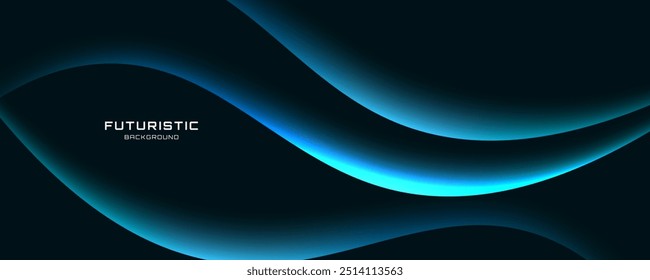 Capa de traslape de fondo abstracto techno azul negro en el espacio oscuro con decoración de efecto de ondas. Concepto de estilo brillante de elemento de Diseño gráfico moderno para Anuncio de Web, volante, tarjeta o cubierta de folleto