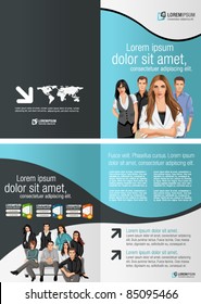 Black and Blue template for advertising brochure with business people