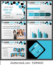 Black and blue template for advertising brochure with business people