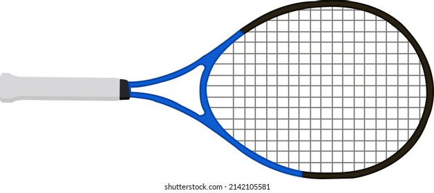 Black and blue tennis racket, illustration, vector on a white background.