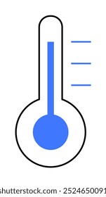 A black and blue thermometer with a rising temperature indication. Ideal for weather, temperature, climate change, scientific research, and weather forecasting. Clean minimalistic style.