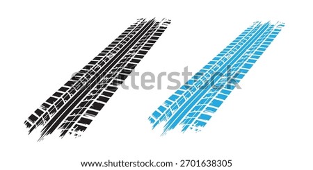 Black and blue tire track vector illustration car, motorcycle, and truck tire marks vehicle wheel trails with grunge effect for graphic design