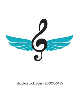 black blue tone song logo with wings icon music. Vector illustration 