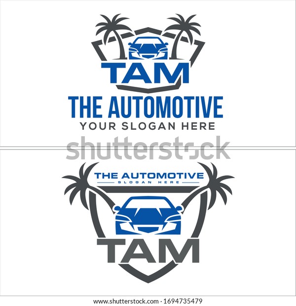 Black blue tree palm car shield\
symbol line vector logo design suitable for automotive selling car\
wash repaint service business transportation\
label