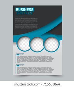 Black and blue vector flyer template. Abstract brochure design. Annual report cover background. For business, education, advertisement. Editable illustration.