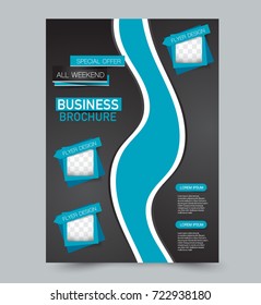 Black and blue vector flyer template. Abstract brochure design. Annual report cover background. For business, education, advertisement. Editable illustration.