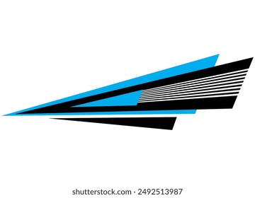 Black and blue vector pattern with lines on a white background. for cars, motorcycles, yachts, SUVs, sportswear and toys. high-speed Sporty design element. Sharp triangular arrow. Races aviation
