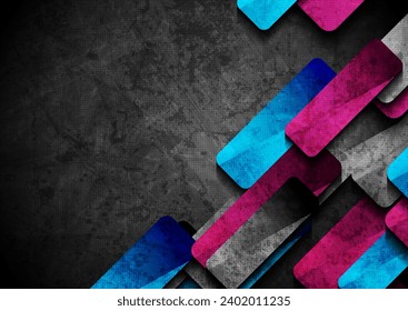 Black, blue and violet abstract geometric grunge corporate background. Vector design