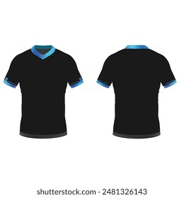 Black and blue V-Neck T-shirt 5 sides (front, back, 24 both left and right and side view)