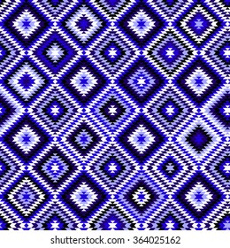 Black blue and white aztec ornaments geometric ethnic seamless pattern, vector