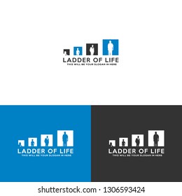 Black blue white growth a man combination mark logo design vector suitable for social society ladder of life