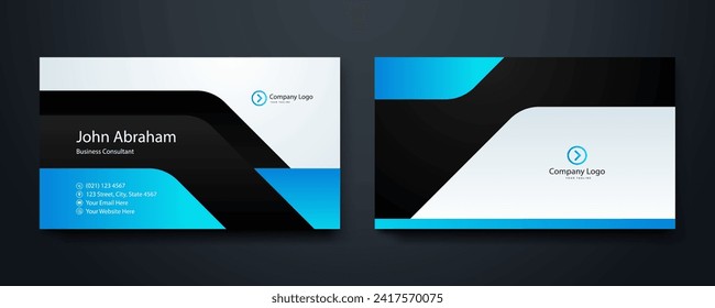 Black blue and white luxury and elegant business card design with trendy shapes minimalist