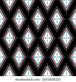 Black Blue White Seamless Pattern Geometry Native American Indian Navajo Ethnic Aztec Traditional Textile Design Abstract 