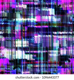 Black, blue, white, violet, grey colors. Glitch pattern from offset rectangles. No gradient. Seamless texture. Abstract vector background for web page, banners backdrop, fabric, home decor, wrapping