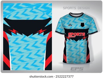 black blue zigzag lightning pattern design, illustration, textile background for sports t-shirt, football jersey shirt mockup for football club. consistent front view