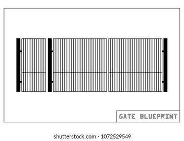 Black blueprint gate on white background vector illustration