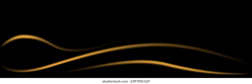 Black blurred background with golden stripes, starry night sky. Cover splash template, texture of fantastic plot of space atmosphere.