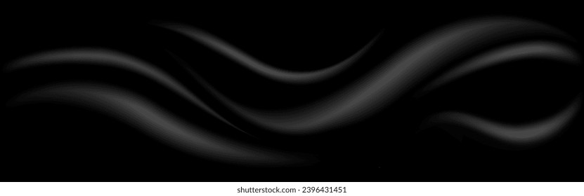 Black blurred background with gray wavy stripes, starry night sky. Cover template, gadient white texture with high end trend pattern.