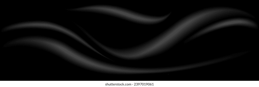 Black blurred background with gray wavy stripes, starry night sky. Cover template, gadient white texture with high end trend pattern.