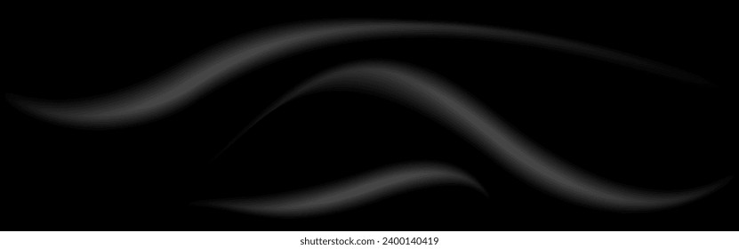 Black blurred background with gray wavy stripes, starry night sky. Cover template, gadient white texture with high end trend pattern.