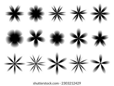 Black blurred flower shapes collection. Blurry forms with soft edges 