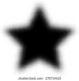 Black Blurred Grunge Star Shape with Halftone Dots Effects .