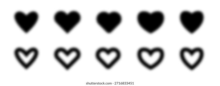 Black blurred hearts collection. Soft edges love symbol set