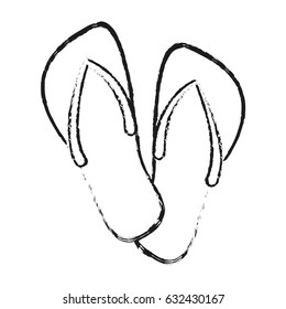 black blurred silhouette cartoon of beach flip-flops shoes