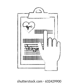 black blurred silhouette cartoon hand pointing a table notepad medical with sheets and text