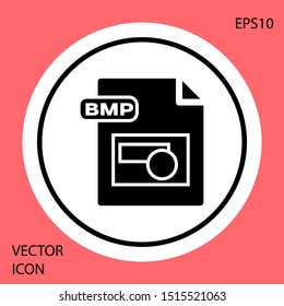 Black BMP file document. Download bmp button icon isolated on red background. BMP file symbol. White circle button. Vector Illustration