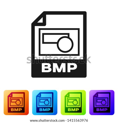 Black BMP file document icon. Download bmp button icon isolated on white background. BMP file symbol. Set icon in color square buttons. Vector Illustration