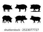 Black Boar Silhouette Vector Set, Wild Boar Black Clipart Bundle