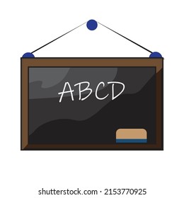 A black board with alphabet written on it , hanging on a wall  - Concept about education - illustration , vector , icon 