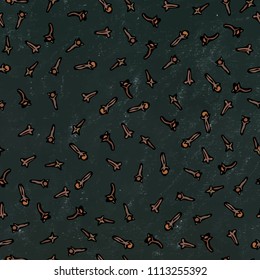 Black Board Background. Cloves Seeds Seamless Endless Pattern. Seasonal Food Background. Spice and Flavor Mulled Wine Cocktail Ingredient. Hand Drawn Illustration. Savoyar Doodle Style.