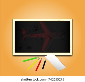 Black board with copy space for image or text with Pastel and white paper on orange  background,vector illustration.