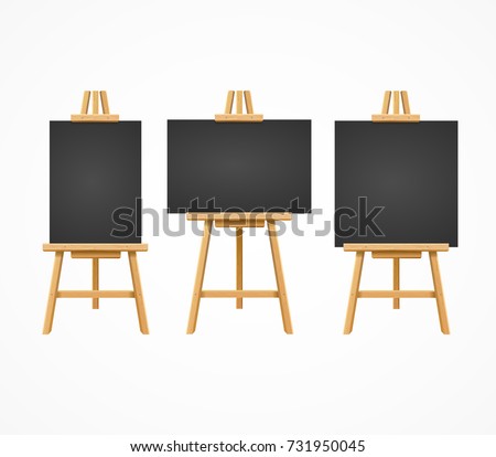 Black Board Easel Blank Empty Template Set for Ad, Invitation, Presentation Concept Restaurant Bar Menu. Vector illustration of Blackboards