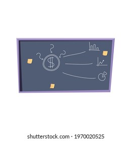 Black board with financial charts flat icon on white background vector illustration