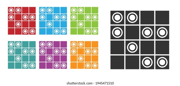 Black Board game of checkers icon isolated on white background. Ancient Intellectual board game. Chess board. White and black chips. Set icons colorful. Vector