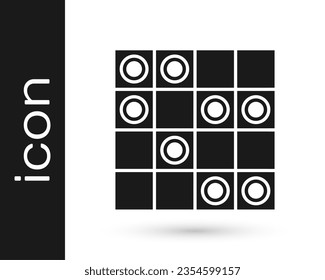 Black Board game of checkers icon isolated on white background. Ancient Intellectual board game. Chess board. White and black chips.  Vector