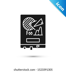 Black Board with graph chart icon isolated on white background. Report text file icon. Accounting sign. Audit, analysis, planning.  Vector Illustration