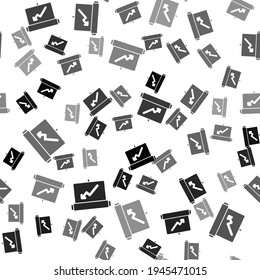 Black Board with graph chart icon isolated seamless pattern on white background. Report text file icon. Accounting sign. Audit, analysis, planning.  Vector