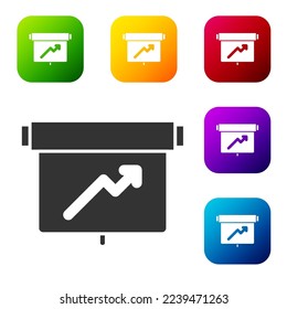 Black Board with graph chart icon isolated on white background. Report text file icon. Accounting sign. Audit, analysis, planning. Set icons in color square buttons. Vector
