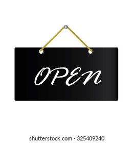 black board hanging open with text