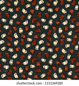 Black Board. Hazelnut Seamless Endless Pattern. Whole Peeled Hazelnut. Autumn or Fall Harvest Collection. Realistic Hand Drawn High Quality Vector Illustration. Doodle Style.