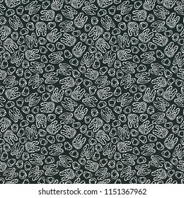 Black Board. Hazelnut and Walnut Seamless Endless Pattern. Whole Peeled Hazelnut. Autumn or Fall Harvest Collection. Realistic Hand Drawn High Quality Vector Illustration. Doodle Style.