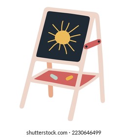 Black board icon, vector illustration of blackboard for children, chalk board with doodle drawing, kids playroom, nursery essentials, isolated colored clipart on white background