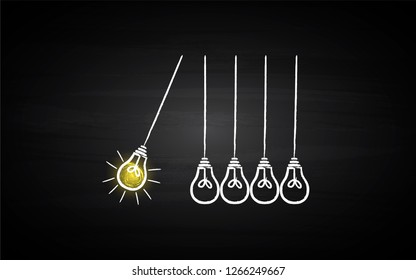 Black Board Illustration with a concept of bulbs pendulum with a bright bulb- Vector svg