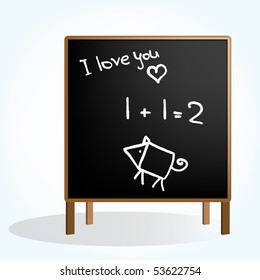 Black board with simple chalk drawn pictures, vector