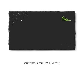 Black board stone mockup with rosemary. Vector illustration isolated on white background. Great for presenting your product. EPS10.	