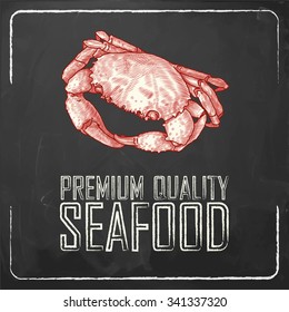 black board with stylized hand drawn seafood sign